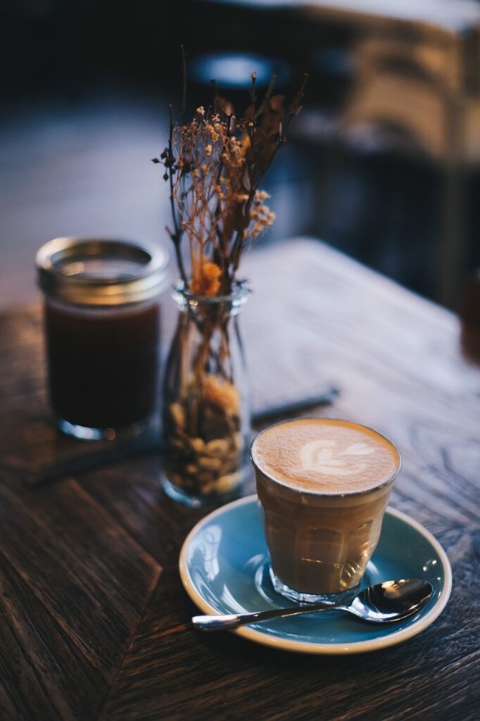 coffee, drink, cup, beverage, cup of coffee, cappuccino, coffee cup, latte, latte art, table, caffeine, cafe, coffee shop